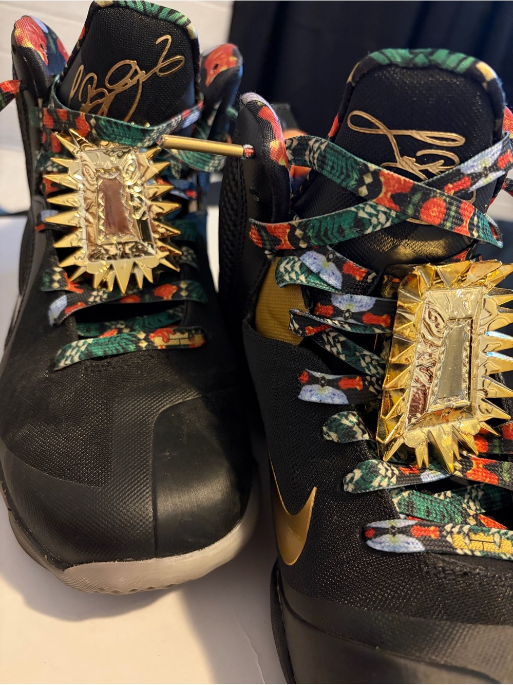 LEBRON JAMES CUSTOM MADE black, floral and GOLD accents